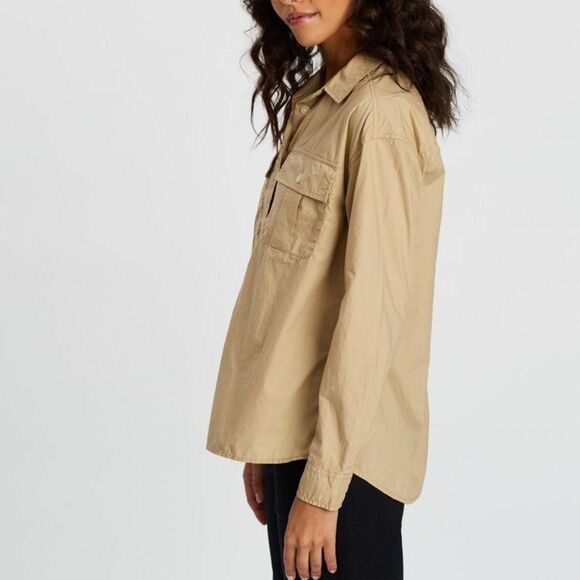Khaki GAP Relaxed Long Sleeve Button-Front Collared Shirt (NWT) - Picture 4 of 6